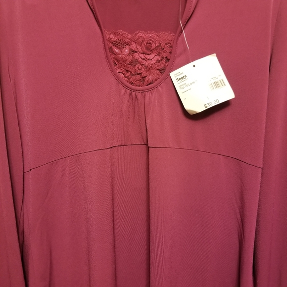 Apostrophe Womens Long Sleeve Shirt Blouse Shirt Top Lace Inset Berry Medium - Picture 6 of 10